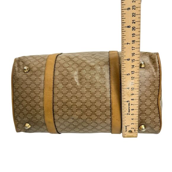 Celine Authentic Women's Tan Coated Canvas Leather Trim Macadam Boston Bag - Picture 7 of 10